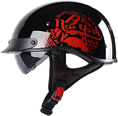 Motorrad-Helm Halbhelme Brain-Cap Halbschale Jet-Helm Roller-Helm Scooter-Helm Retro Half Helm mit Built-in Visier for Cruiser Chopper Biker Moped DOT/ECE-Zulassung (Color : D, Größe : L=55~56cm)
