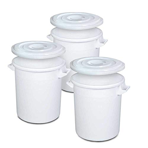 3x 35 Liter Kunststofftonne mit Deckel, lebensmittelecht, Polyethylen-Kunststoff (PE-HD), weiß