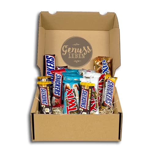 Genussleben Box mit 24 Snickers und Twix Riegeln im Mix, Schokoriegel in Großpackung