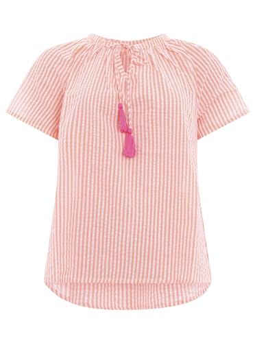 Zwillingsherz Baumwoll Bluse für Damen Frauen Mädchen - Hochwertiges Kurzarm Oberteil Top Shirt Hemd - Kordel mit Tasseln Streifen - Frühling Sommer