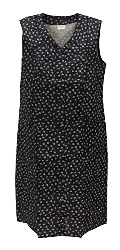 Knopfkittel Baumwolle schwarz mit Muster Hauskleid Kittel Schürze Trauer, Größe:44, Modell:Modell 1