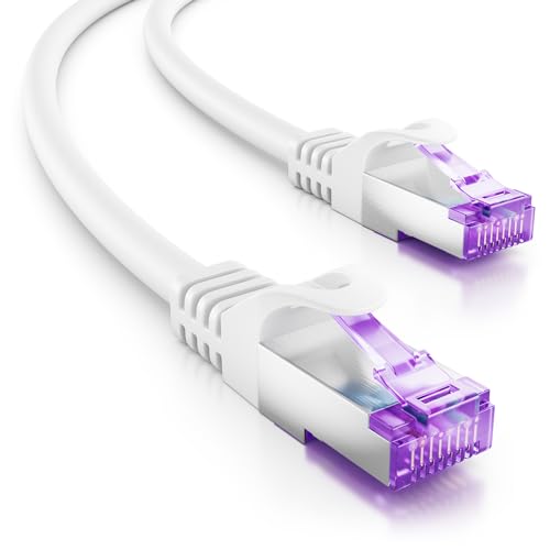 deleyCON 30m RJ45 Patchkabel Ethernetkabel Netzwerkkabel mit CAT7 Rohkabel S-FTP PiMF Schirmung Gigabit LAN Kabel SFTP Kupfer DSL Switch Router Patchpanel - Weiß