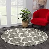 SANAT Madrid Shaggy Teppich Rund - Hochflor Teppiche für Wohnzimmer, Schlafzimmer, Küche - Morocco Grau, Größe: 200 cm