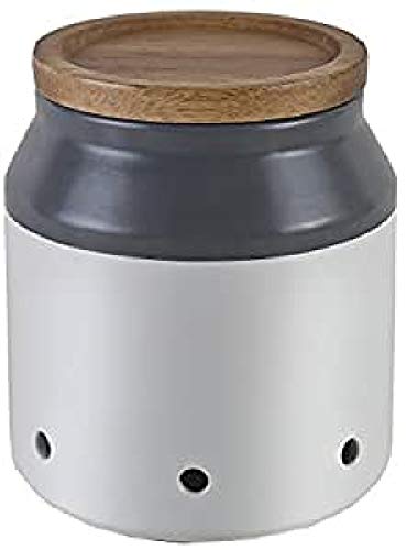 Jamie Oliver JB1130 Keramik Knoblauchbehälter mit Akazienholzdeckel Storage, cremeweiß, anthrazit