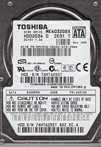 MK4032GSX, HDD2D34 D ZK01 T, Toshiba 40GB SATA 2.5 Festplatte