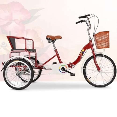 Zusammenklappbares Cruiser-Dreirad zum Abhängen und Reisen,großes 3-Rad-Dreirad für Erwachsene und ältere Menschen,Tandem-Dreirad mit Doppelbremsen,Rikscha-Pedal-Dreirad mit Speichen-Lufträdern