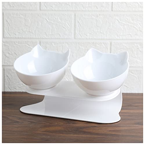 Futternapf Katze rutschfeste Katzenschalen Doppel Pet Bowls mit erhöhtem Stand Tiernahrung und Wasserschalen for Katzen Hunde Puppy Bowl Supplies Geneigter futternapf Katze (Size : White Two)