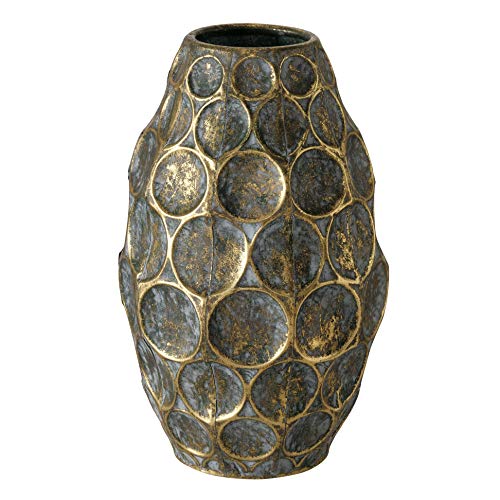 Metall Vase aus Eisen geschlagene Waben Kreis Optik antikgold grau H35cm