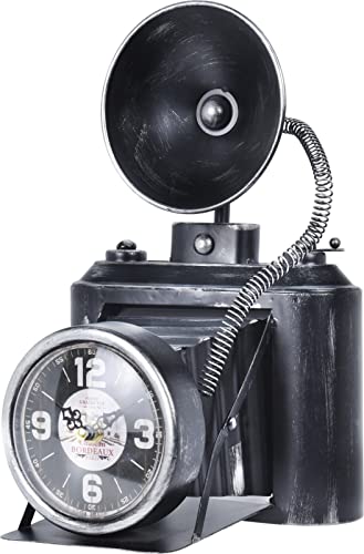 Tischuhr Retro Deko Kamera Fotokamera Uhr schwarz aus Metall + Gratis 1x Karabinerhaken