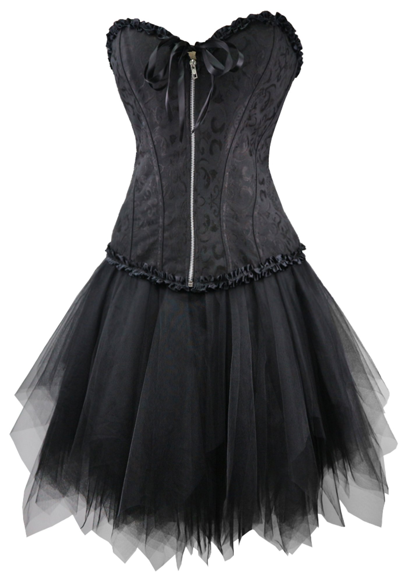 r-dessous Corsagenkleid schwarz Corsage + Mini Rock Petticoat Kleid Korsett Top Gothic Steampunk Übergrößen Groesse: L
