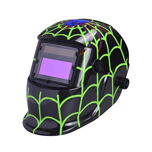 Nuzamas Schweißhelm, solarbetrieben, automatisch verdunkelnd, Gesichtsschutz für Arc Tig MIG Schleifen, Plasmaschneiden mit verstellbarem Farbbereich DIN4/9-13 UV-/IV-Schutz DIN16 grünes Spinnennetz