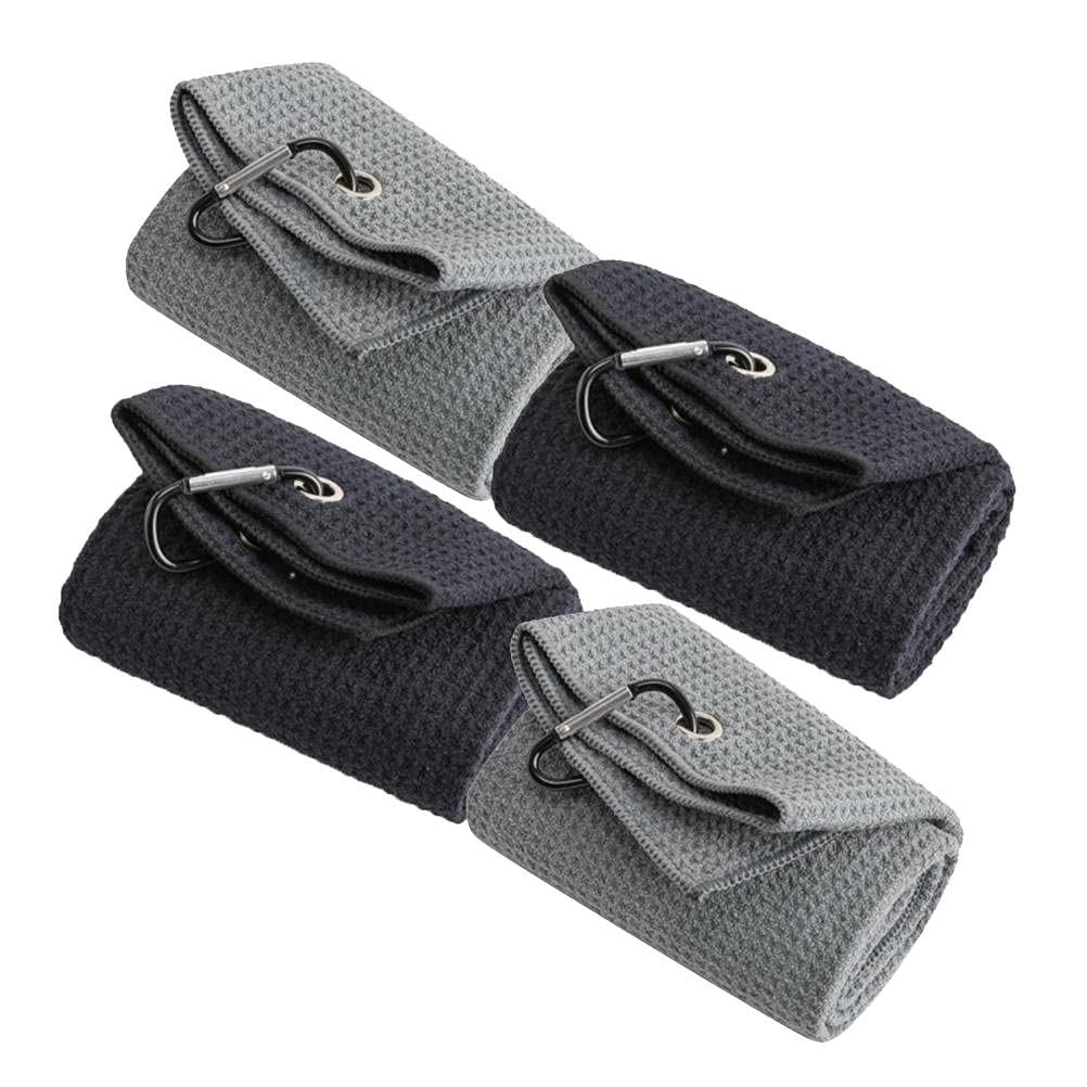 BSTCAR 4 Stück Golfhandtuch Personalisiert, Mikrofaser Handtuch Waffel-Design, Sporthandtuch mit Aufhängeschnalle, Dreifach Gefaltetes Mikrofaser Golfhandtuch Yoga Towels Unisex