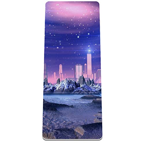 Eslifey Futuristische Alien City Galaxy Yogamatte dicke rutschfeste Yogamatten für Damen und Mädchen Trainingsmatte weiche Pilatesmatten (182,9 x 81,3 cm, 1/3 Zoll dick)
