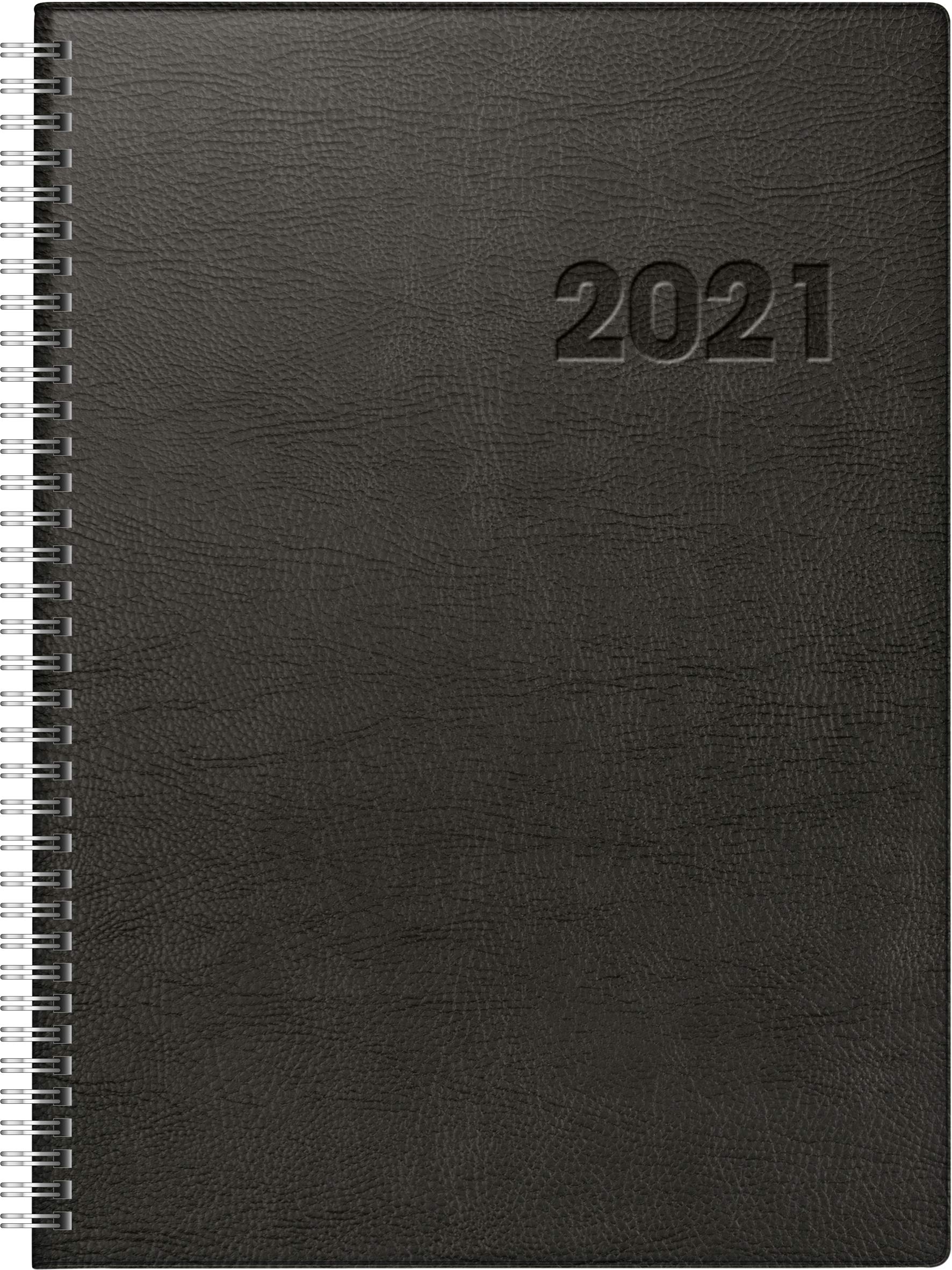 rido/idé 7027501901 Buchkalender Conform, 1 Seite = 1 Tag, 210 x 291 mm, Kunststoff-Decke schwarz, Kalendarium 2021, Wire-O-Bindung