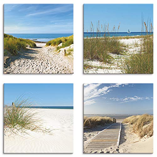 Artland Leinwandbilder auf Holz Wandbild Bild Set 4 teilig je 30x30 cm Quadratisch Landschaft Strand Creme Sand Düne S6MI
