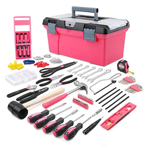 Apollo Pinkes Haushalts Werkzeugset mit pinken Werkzeugen, in einem grossen Werkzeugkoffer für Frauen und Mädchen zum Heimwerkern