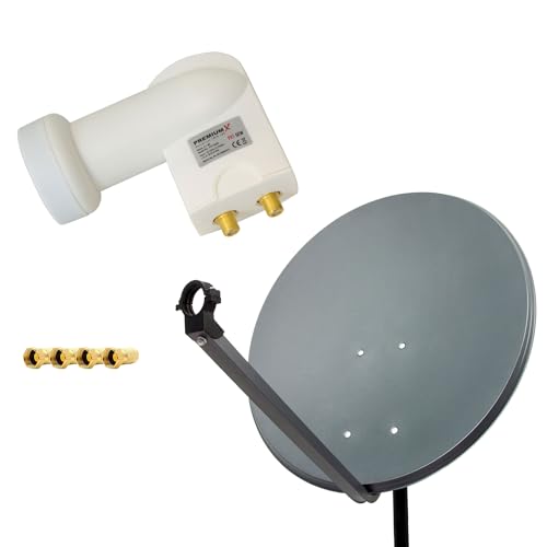 PremiumX SAT Anlage 80cm Sat Antenne Anthrazit Satellitenschüssel TV Schüssel Satellitenantenne Twin LNB 2 TN 4 Stecker