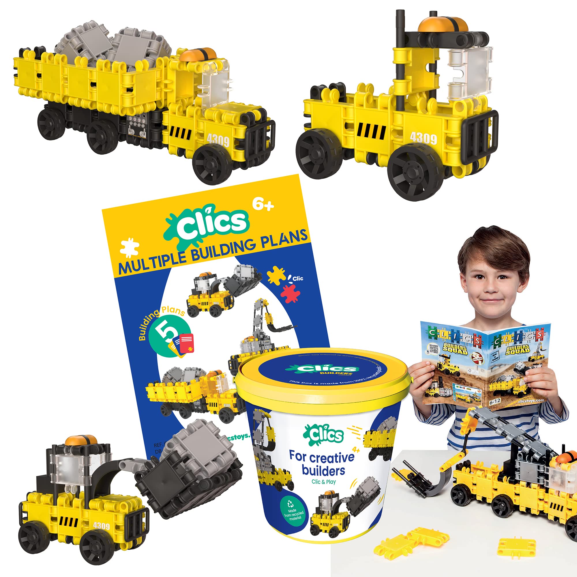 Clics Builders Edition- Konstruktionsspielzeug für Kinder ab 3 Jahre, kreatives Lernspielzeug im 123 Teile Set, Bausteine für Mädchen und Jungen, Montessori STEM-Spielzeug, Langlebige Spielzeug