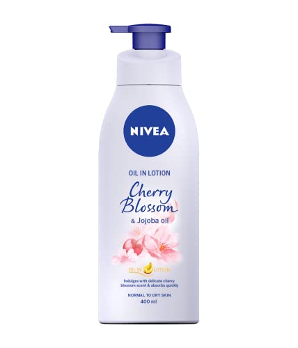 NIVEA Oil In Lotion Kirschblüte & Jojobaöl 400 ml, Replenishing Body Lotion mit Kirschblüte & Jojobaöl, Intensive Feuchtigkeitscreme