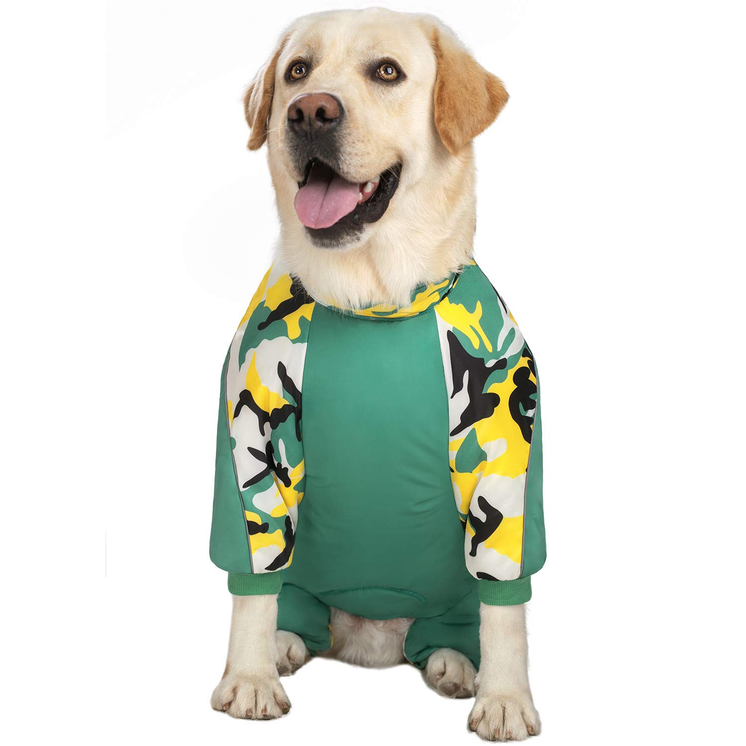 Miaododo Wasserdichter Hundemantel für große Hunde, Winter, kaltes Wetter, Fleece-Futter, warme Hundejacke, mittelgroße Hundekleidung, 60 cm Länge, grüne Tarnfarben)