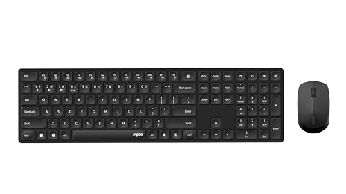 Rapoo Set Wireless Maus + Tastatur (Computermaus, Mouse, Keyboard, Wireless, Bluetooth, 1300 DPI, USB-Empfänger) schwarz