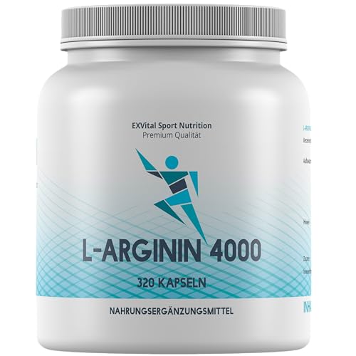EXVital L-Arginin 4000 hochdosiert, 320 Kapseln in deutscher Premiumqualität, 2-3 Monatskur, semi-essentielle Aminosäuren 1er Pack (1x 403g)