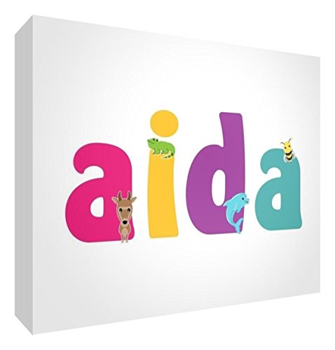 Little Helper LHV-AIDA-A6BLK-15IT Dekoratives Panel für Neugeborene/Taufe, Geschenkidee, personalisierbares Design mit Namen von Aida Mädchen, mehrfarbig, 10,5 x 14,8 x 2 cm