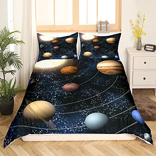 Bettwäscheset Der Galaxy-Serie Universum Sternenklarer Himmel Nebel Bettdecke Paneele Planet Weltraum Dekor Bettbezug, für Erwachsene Frauen Jungen Teenager Schlafzimmer Tagesdecke, 155X220