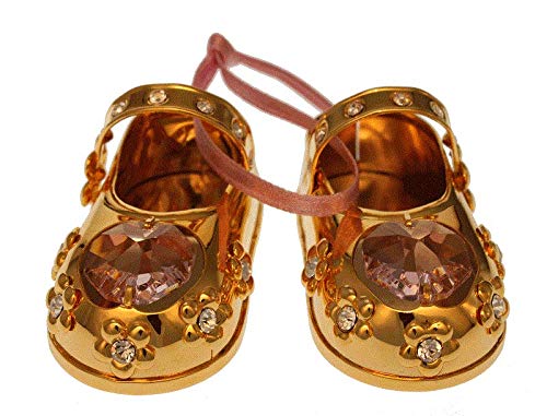 CRISTALICA Babyschuhe Mädchen Metall vergoldet Kristallelemente 5 cm Geschenk