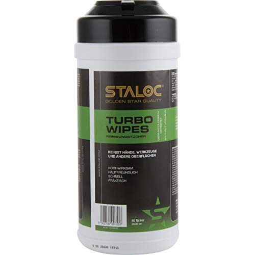 STALOC Turbo Wipes | feuchte Reinigungstücher | Putztücher im Spendereimer | für Anwendungen im Bereich Auto, Haus, Werkstatt - ideal für Heimwerker | 80 Stück