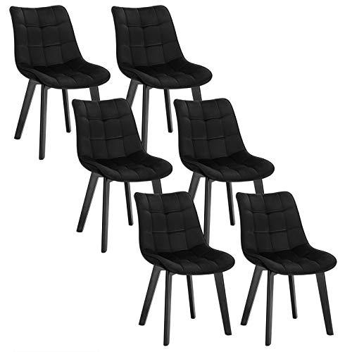 EUGAD 0656BY-6 Esszimmerstühle 6 Stück Wohnzimmerstuhl Polsterstuhl Küchenstuhl mit Rückenlehne, Sitzfläche aus Samt, Holzbeine Schwarz