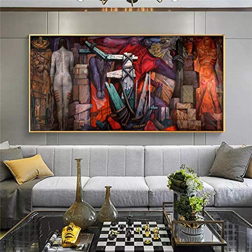Zhaoyang Art Berühmte Gemälde Wandkunstdrucke Jorge Gonzalez Camarena Wandbild Liberacion Bilder für Wohnzimmer Cuadros Dekoration 35x73in/90x185cm Goldener Rahmen