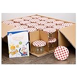 MamboCat 40er Set Sturzgläser 230 ml mit rot weiß kariertem Deckel to 82 inkl. Diamant Gelierzauber Rezeptheft Marmeladengläser Einmachgläser Einweckgläser