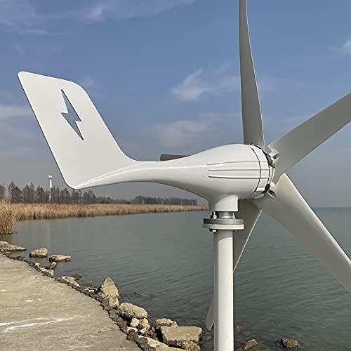 Genway 600W Windkraftanlage 12V 24V 48V Windturbine mit 5 Flügeln und kostenlosem MPPT Laderegler Horizontaler Windgenerator für Zuhause Bauernhof
