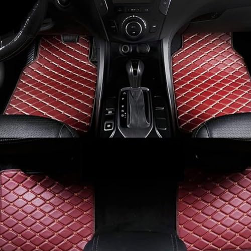 Auto Fußmatten für Jaguar I-Pace IPACE I PACE 2018-2022, Anti-Rutsch-Leder-Fußmatten Anpassen Fußmatten Allwetter-Teppich Autozubehör,D/Wine-Red
