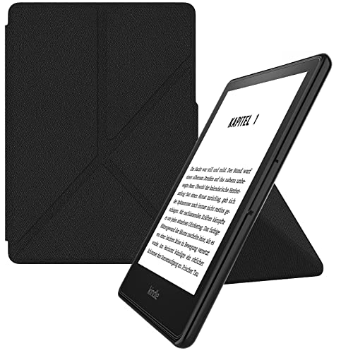 MyGadget Origami Hülle für Amazon Kindle Paperwhite 11 .Generation (ab 2021 - 6, 8 Zoll) - Kunstleder - Auto Sleep / Wake Funktion - Flip Case in Schwarz