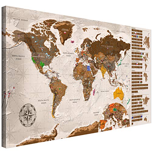 decomonkey Rubbelweltkarte Pinnwand 90x45cm Weltkarte zum Rubbeln mit Fahnen/NationalfLaggen Rubbelkarte Full HD Scratch Off World Travel Map Landkarte inkl. 50 Markierfähnchen Pinnadeln