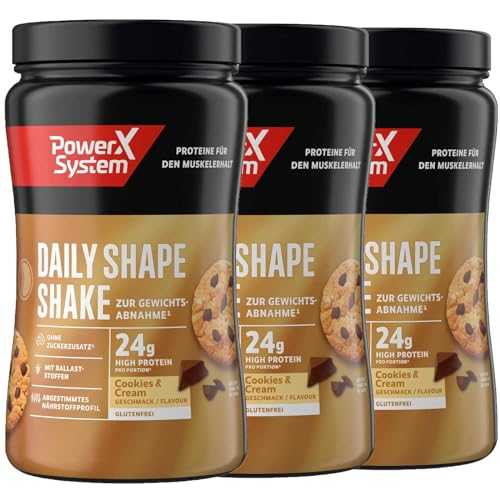 Power System Daily Shape Shake Cookies & Cream, 3x360g, Mahlzeitersatz, Glutenfrei, 24g Eiweiß