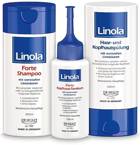 Linola Forte Shampoo 200 ml + Forte Kopfhaut-Tonikum 100 ml + Haar- und Kopfhautspülung 200 ml