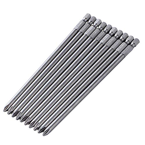 Schraubendreher-Bits aus S2-Stahl, magnetisch, Kreuzkopf, PH2, 150 mm Länge, 10 Stück