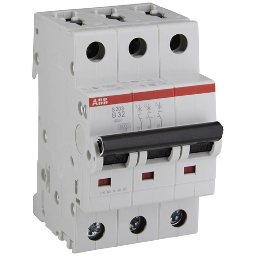 ABB Leitungsschutzschalter, 3-polig, für Leitungen mit einem Querschnitt bis 35 mm², B, 32 A - weiss