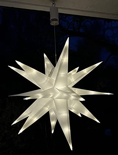 Weihnachtsstern Deko Stern Ø 56cm Beleuchtet mit 72 warmweißen LEDs inklusive Fernbedienung Batterie 4x AA/Mignon I Weiß
