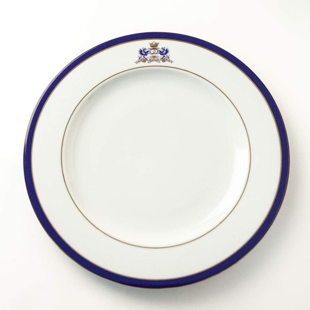 FranquiHOgar Große Porzellanteller, 30 cm, Porzellan, zum klassischen Servieren | Set mit 12 weißen Duisburg-Tellern, dekoriert mit Gold und einem Kobaltblau