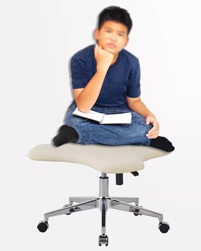 ENHEN Kniestuhl Breitsitz Gekreuzter Stuhl für Kinder, Tragbarer Knienstuhlbeingurt - Multisitzposition, 2 Kissen Ergonomisches Büro Rollinghocker (Color : Beige)