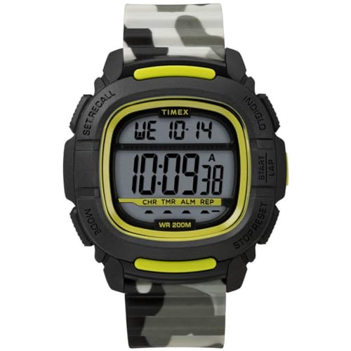 Timex Men's BST.47 47mm Silicone Strap Digital Watch TW5M26600ZA (One Size, Black/Camo)