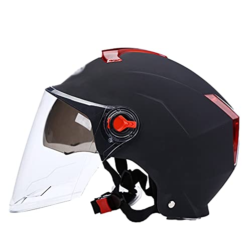 Motorrad Halbhelme Erwachsene Motorrad-Helm Halbschale Jet-Helm Roller Mit Doppelvisier Sonnenblende ECE Für Damen Herren Erwachsene (Color : Black, Size : 56-62cm)