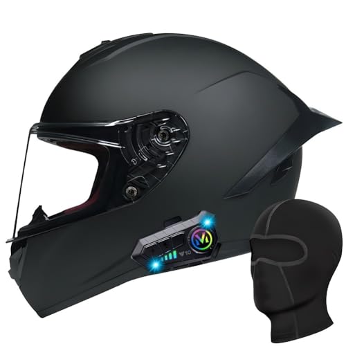 Motorrad Bluetooth Integralhelm Vollvisierhelm Mopedhelm mit Sonnenblende Rollerhelm ECE Genehmigung Fullface Helm Motocrosshelm Sturzhelm für Damen Herren