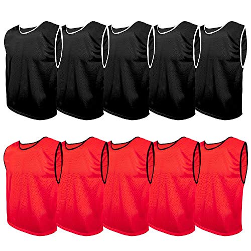 SPORTSBIBS Fußball Leibchen Set 10 Stück: 2 Farben - 5 von jeder Farbe, für Kinder und Erwachsene, Markierungshemd-Trainingsleibchen ohne Logo, Team-Spiel Bibs für Herren Damen Senioren Junioren