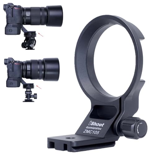 iShoot Stativ-Halterungsring für Nikon Nikkor Z 135 mm F1.8 S Plena, Z 85 mm F1.2 S & Z MC 105 mm f/2.8 VR S, Schnellwechselplatte unterstützt ARCA-Swiss Fit Stativkopfklemmen-Stabilisator