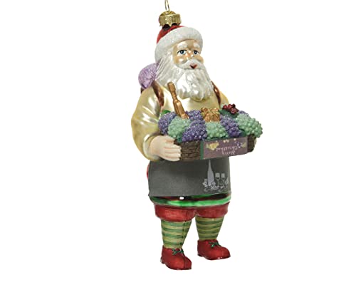 Kaemingk Christbaumschmuck Glas 16cm Weihnachtsmann mit Traubenkorb Weihnachtskugeln Santa Claus bunt